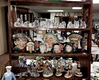 Much, much china, porcelain and glassware. Steuben, Fenton, Baccarat, Lalique and Waterford glassware. Royal Doulton, Lladro, Belleck and Hummel porcelain.