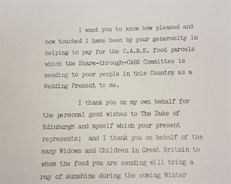 Signed 1947 Queen Elizabeth autographed letter.