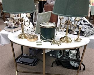 Tables. Gold metal frame marble top tables 