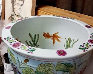 Large Chinese porcelain Koi fish jardinière