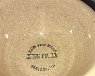 Watts pottery. "Home Oil Co. Oakland, Iowa"