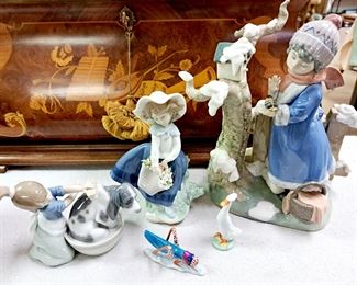 Herend figurines grasshopper and white goose. Lladro figurines 