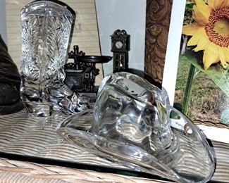 Ralph Lauren glass cowboy boots and cowboy hat