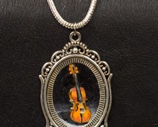 violin pendant silver plated frame 