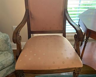 #9	Peach Ethan Allen Side Chair w/wood arms	 $75.00 			
#10	Peach  Ethan Allen Side Chair w/wood arms	 $75.00 			
