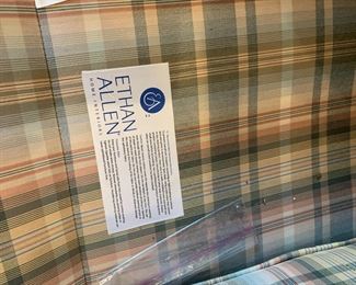 #18	Ethan Allen Sofa - 88" Long w/attached back cushions -  plaid fabric	 $100.00 			
