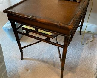 #20	Bamboo/Wood End Table w/leather top - 20x21x31	 $75.00 			
