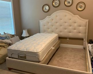 #21	Doctor's Choice Twin Lift Bed  w/remote	 $100.00 			
#22	King Size White Fabric Button Back Bed Frame	 $100.00 			
