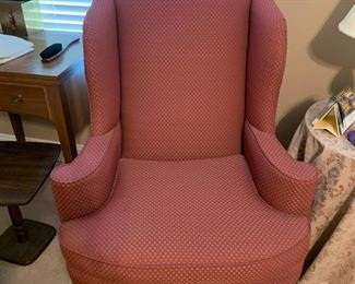 #23	Pink Wingback Chair w/q/a Legs	 $75.00 			
