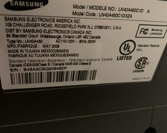 		
#45	Samsung TV  Model 40"TV  LN40A450C1D w/remote	 $40.00 			
