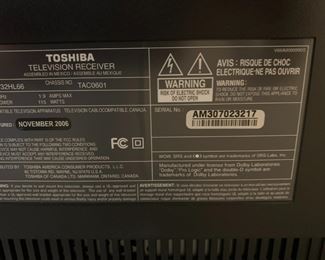 #75	Toshiba TV - (not flatscreen) - TAC0601 - 32"	 $25.00 			
