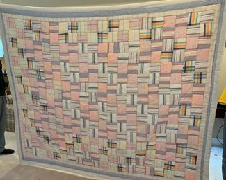#78	Pink/Blue Polyesaster Batting Quilt (needs some repair)   86x72	 $40.00 			
