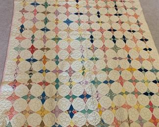 #82	four pointed Star Scrappy Quilt - hand-quilted  - 76x60 - (hole on the back)	 $65.00 			
