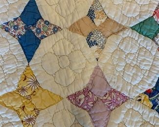 #82	four pointed Star Scrappy Quilt - hand-quilted  - 76x60 - (hole on the back)	 $65.00 			
