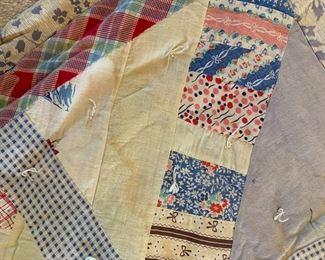 #86	Scrappy Hand-tied Flour Sack Fabric Quilt - ( as is stains front & Back) - 64x78	 $45.00 			
