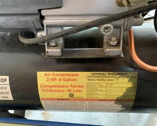  #98	Central Pneumatic 2HP 8 gallon Air compressor	 $75.00 			
