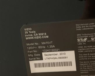 #118	Vizio 47" TV w/remote & Stand - M470VT	 $75.00 			
