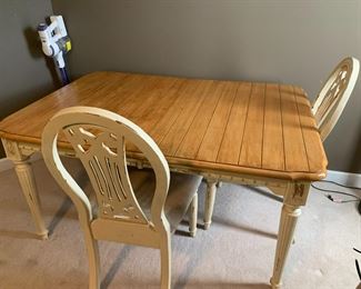 #119	Universal Furniture Table & 6 chairs (has leaf doesn't match slightly Darker) - 59x41x29	 $175.00 			
not all the chairs shown 