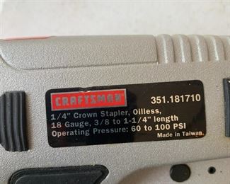 #128	Craftman 1/4 crown stapler 18 gauge air stapler	 $35.00 			
