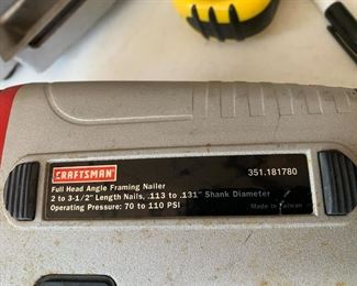 #133	Craftman full head angle framing nailer 2 to 3 1/2 length  air nailer	 $120.00 			
