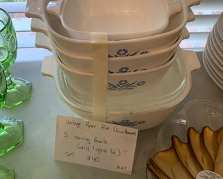 #157	Vtg. Pyrex Blue Cornflower - 5 serving Bowls (only 1 glass lid)	 $40.00 			
