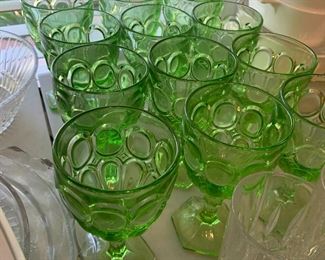 #156	Vtg. Fostoris Moonstone Green Wine Goblet - set of 8 6.5" Tall 	 $100.00 			
