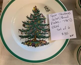 #180	Spode Christmas Salad/Bread Plates - 7 3/4"D Set of 6	 $35.00 			
#181	Spode Christmas Salad/Bread Plates - 7 3/4"D Set of 6	 $35.00 			
