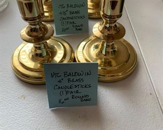 #198	Vtg. Baldwin 4" Brass Candlesticks 1 pair Round Base	 $16.00 			
