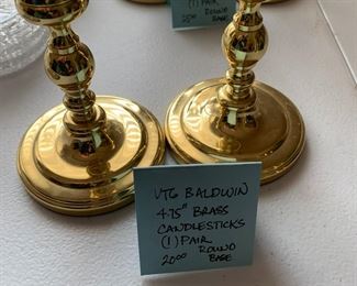 #199	Vtg. Baldwin 4.75" Brass Candlesticks 1 pair Round Base	 $20.00 			
