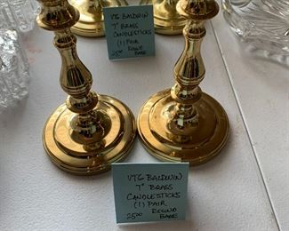 #200	Vtg. Baldwin 7" Brass Candlesticks 1 pair Round Base	 $25.00 			
