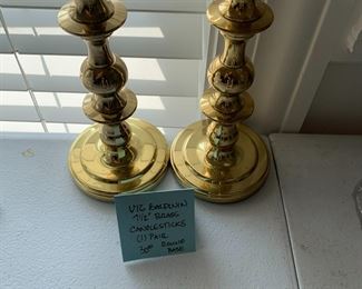 #203	Vtg. Baldwin 7.5" Brass Candlesticks 1 pair Round Base	 $30.00 			
