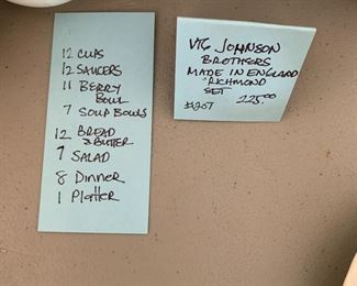 #207	Vtg. Johnson Brothers Made in England "Richmond Set"	 $225.00 			
