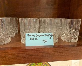 #214	Heavy Crystal Highball Set of 12 4" Tall	 $36.00 			

