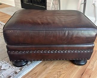 #125	Bernhardt Leather chair and ottoman Brown leather with nail head 	 $375.00 			
This chair is located across the street and you will have to ask details for pick up .