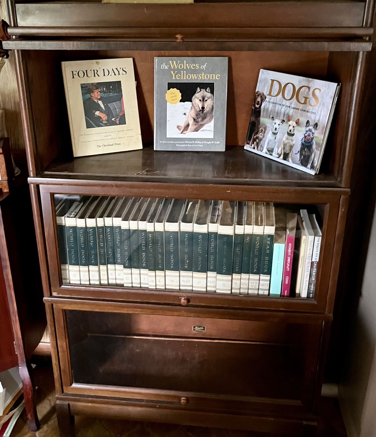 Vintage barrister bookcase, three part mahogany wood