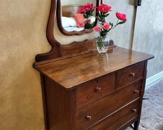 Antique Wood Dresser & Mirror