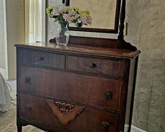 Antique Ornate Dresser & Mirror