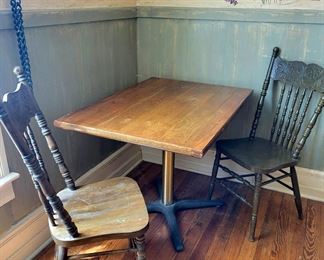 Vintage Table & Antique Press-Back Chairs