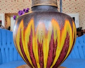 Mid-Century Modern Tenmoku Drip Earthenware Vase