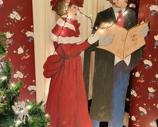 Antique Early Americana Wood Victorian Couple - life size