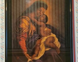 Vintage Madonna & Baby Love, Life, Culture by artist Tim Ashkar - please disregard the reflection of the wall paper on the art