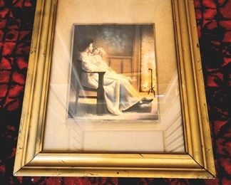 1907 Antique "Hand-Colored" Photograph of Mother & Child by Geo. B Petty, Chicago Studios - Please excess the wallpaper reflection on the glass