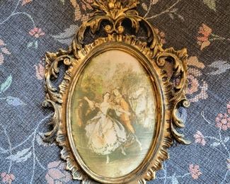 Vintage Ornate Gold Frame with Silk Printed Couple