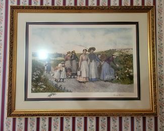 Vintage "Berry Pickers" Framed Art - Jennie Brownscombe, Etched by J.S. King