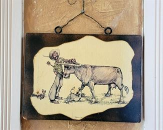 Vintage Cartoon Cow & Cowboy
