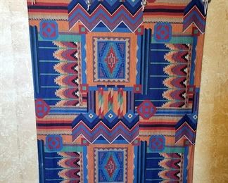 Vintage Tapestry & Wood Coat Rack