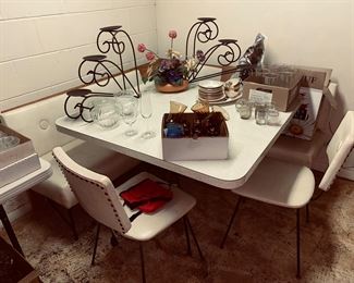 White vinyl Corner bench/ table and chairs 