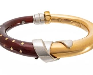 La Nouvelle Bague Burgundy Enamel, 18K Rose Gold & Silver Bangle Bracelet, 51.3g