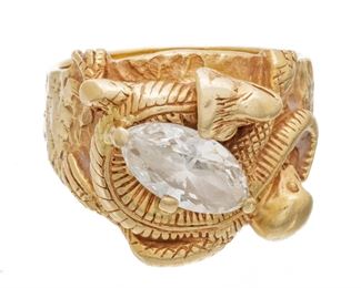 Marquis 3 Ct. Diamond, 14K Yellow Gold Ring, Size 9 1/4 18g