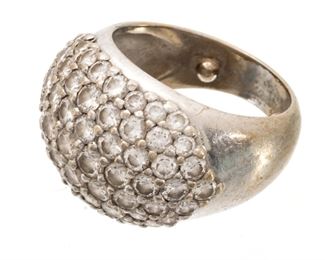 Pave Diamond , White Gold Ring, Size 6.5, 14g